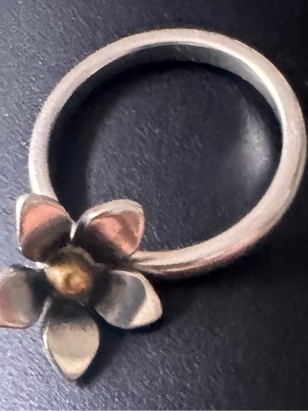 James Avery Retired Silver Dangle Flower Ring with Bronze Center